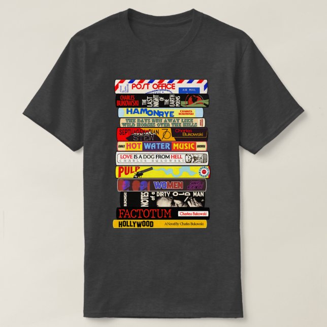 Charles Bukowski Books Stack T-Shirt (Design vorne)