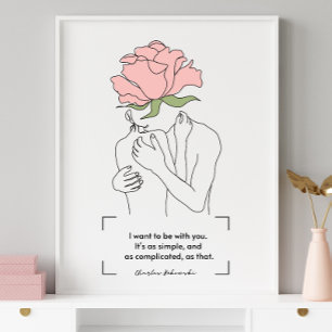 Charles Bukowski Pink Rose Line Art Liebe Quotes Poster