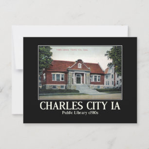 Charles City Iowa, Bibliothek, Vintag Inspiriert Postkarte
