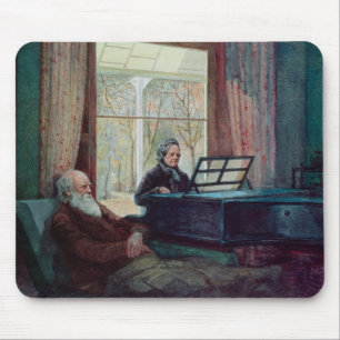 Charles Darwin und seine Ehefrau am Klavier Mousepad