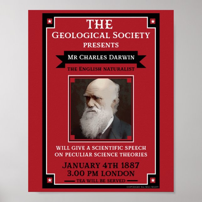 Charles Darwin Vintag Repro Retro Wall Art Poster (Vorne)