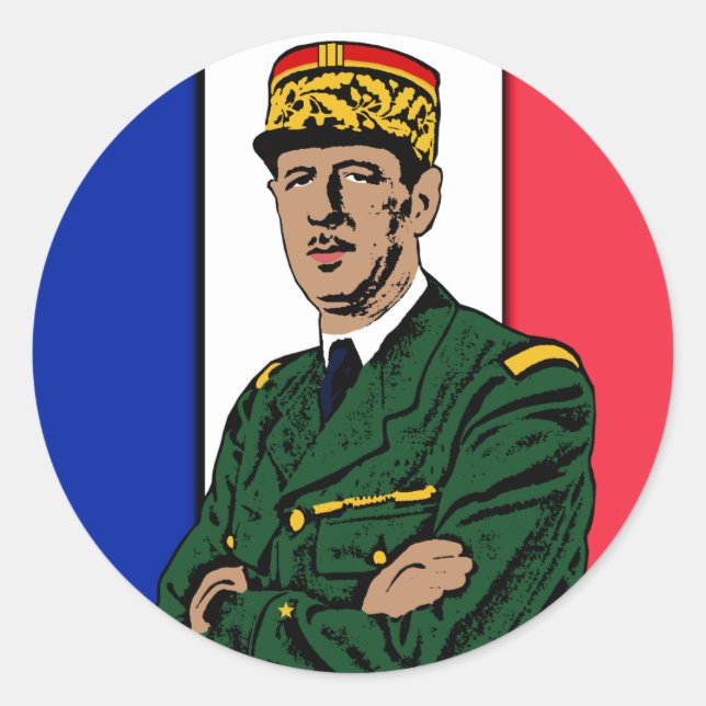 Charles de Gaulle Runder Aufkleber (Vorderseite)