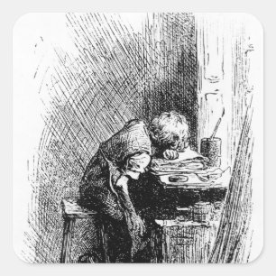 Charles Dickens an der schwärzenden Fabrik Quadratischer Aufkleber