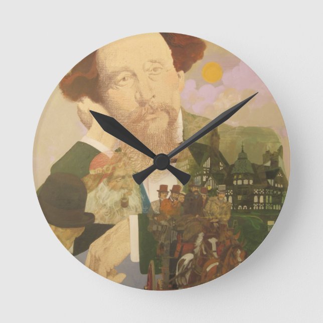 Charles Dickens, englischer Autor Runde Wanduhr (Vorderseite)