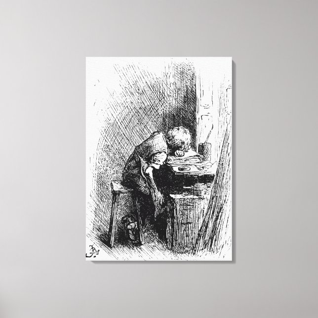 Charles Dickens in der Blacking Factory und Leinwanddruck (Vorderseite)