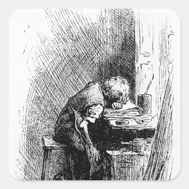 Charles Dickens in der Blacking Factory und Quadratischer Aufkleber (Vorderseite)