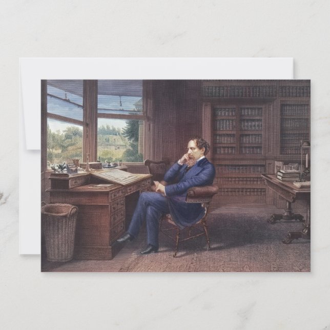 Charles Dickens in seiner Studie Einladung (Vorderseite)