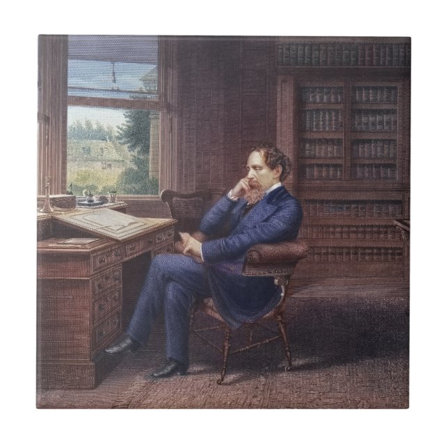 Charles Dickens in seiner Studie Fliese (Vorderseite)