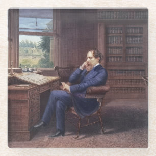 Charles Dickens in seiner Studie Glasuntersetzer