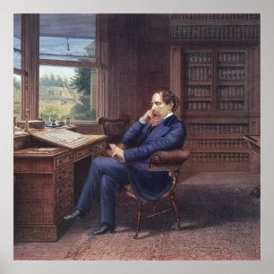Charles Dickens in seiner Studie Poster