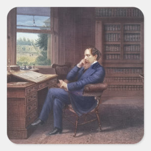 Charles Dickens in seiner Studie Quadratischer Aufkleber