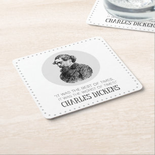 Charles Dickens Portrait und Zitat Rechteckiger Pappuntersetzer