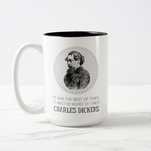 Charles Dickens Portrait und Zitat Zweifarbige Tasse (Links)
