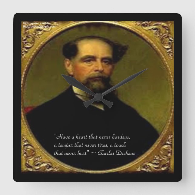 Charles Dickens & Quote Wall Clock Quadratische Wanduhr (Vorderseite)