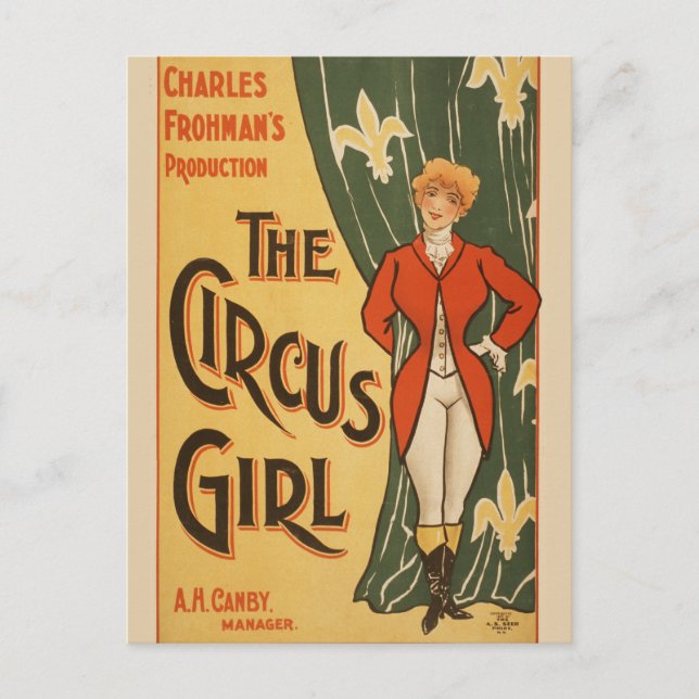 Charles Frohmans Produktion, The Circus Girl Postkarte (Vorderseite)