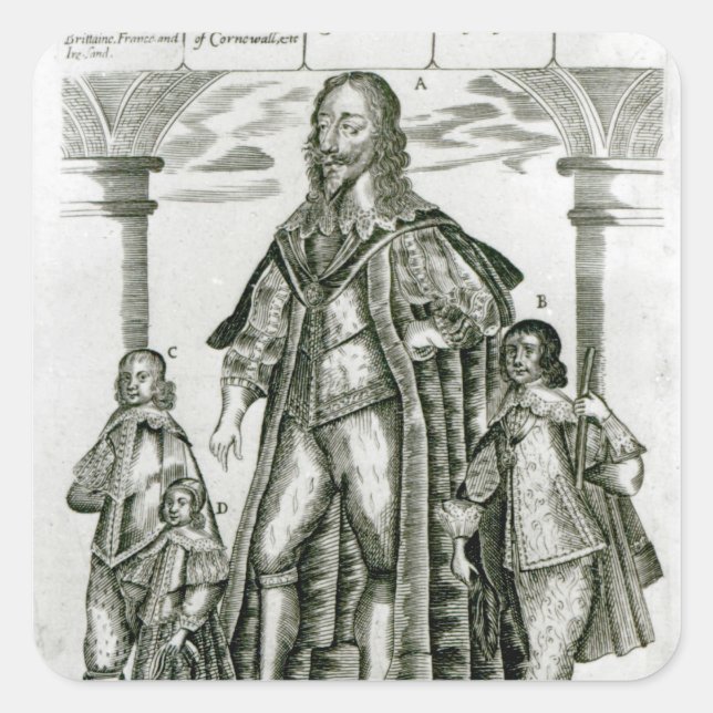 Charles I mit seinen Kindern Quadratischer Aufkleber (Vorderseite)
