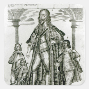 Charles I mit seinen Kindern Quadratischer Aufkleber