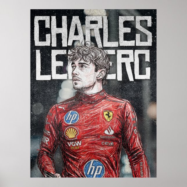 Charles Leclerc Illustration Artistic F1 Portrait Poster (Vorne)
