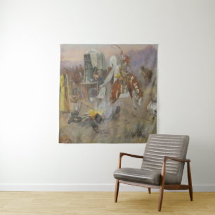 Charles M Russell - Bronc im Kuhlager Wandteppich