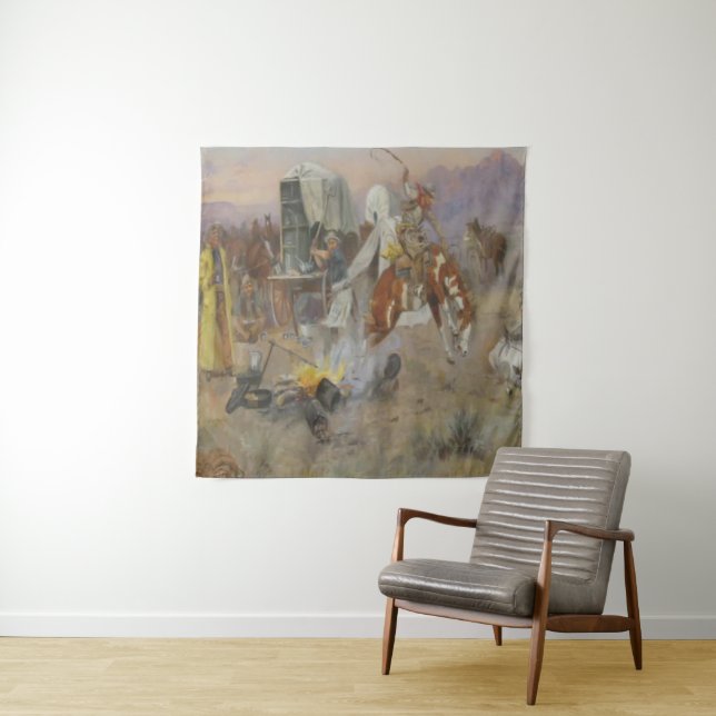 Charles M Russell - Bronc im Kuhlager Wandteppich (Beispiel)