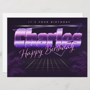 Charles Name Vorname lila retro Karte Geburtstag