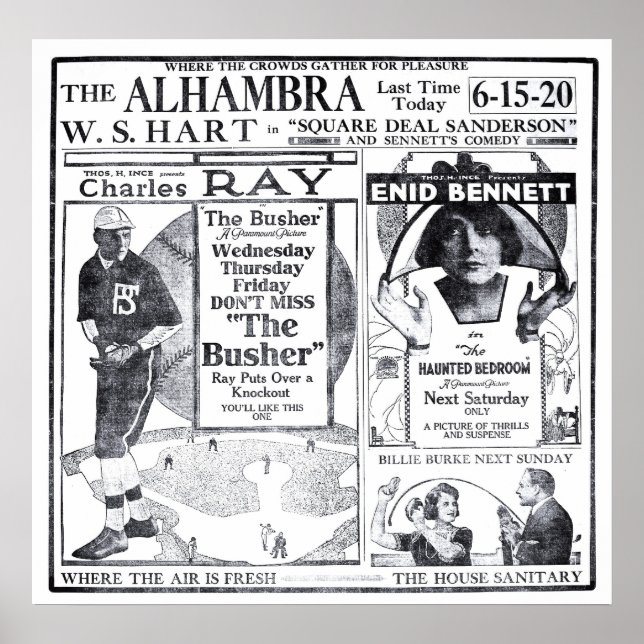 Charles Ray 1920 Vintager Baseballfilm und Plakat (Vorne)