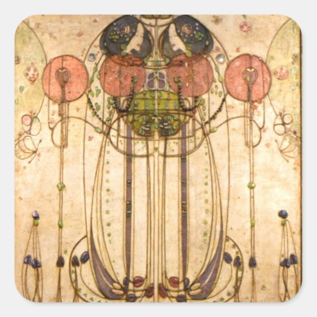 Charles Rennie Mackintosh Quadratischer Aufkleber (Vorderseite)