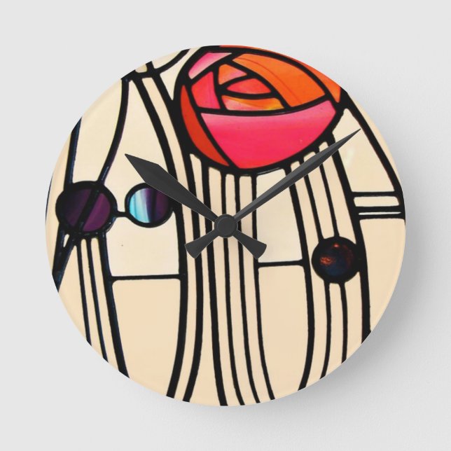 Charles Rennie Mackintosh Stains Glass Runde Wanduhr (Vorderseite)
