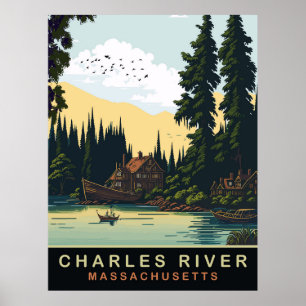 Charles River, MA, Vintage Travel Poster