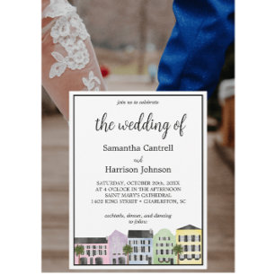 Charleston Aquarell Rainbow Row Südliche Hochzeit Einladung