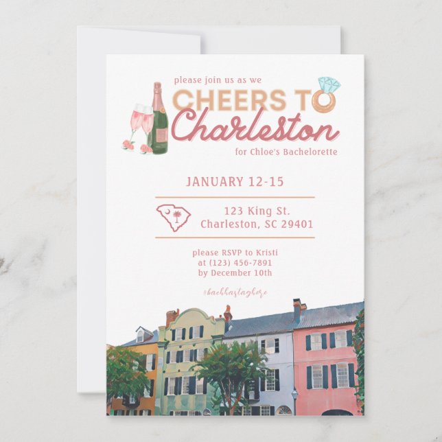Charleston Bachelorette Einladung & Tour (Vorderseite)
