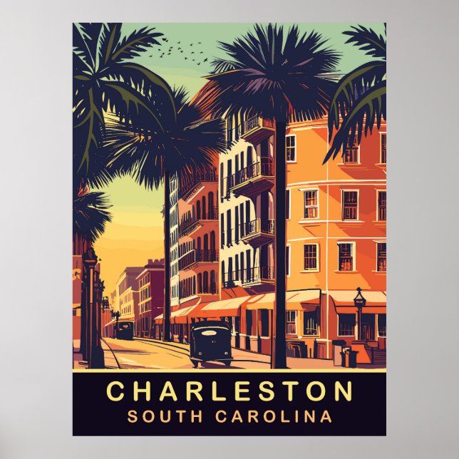 Charleston, City Street, SC, Vintage Travel Poster (Vorne)