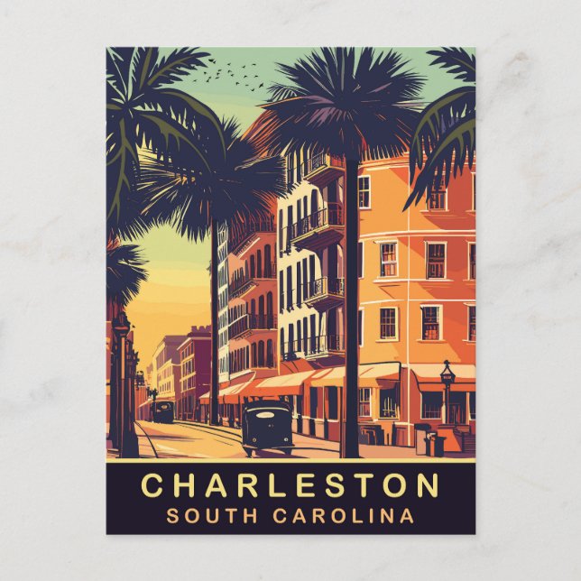 Charleston, City Street, SC, Vintage Travel Postkarte (Vorderseite)