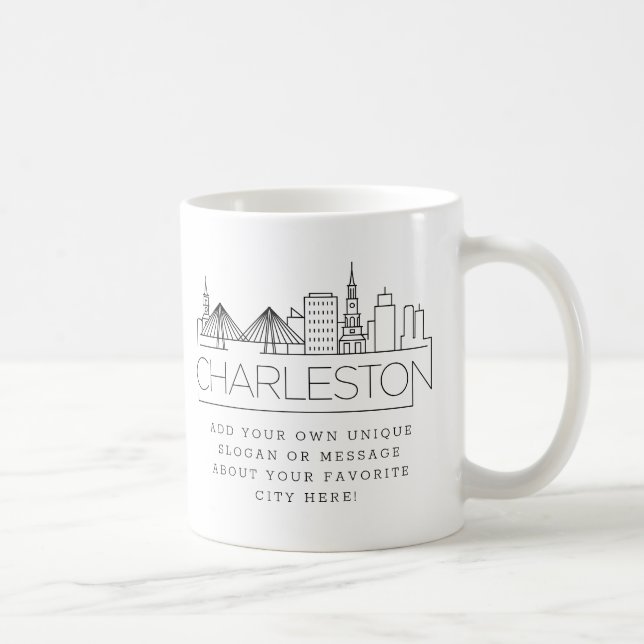 Charleston City Stylized Skyline | Benutzerdefinie Kaffeetasse (Rechts)