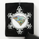 Charleston Columbia South Carolina Myrtle Beach Schneeflocken Zinn-Ornament<br><div class="desc">Die SC Staat Karte im Retrostil enthält die Bereichscodes 803,  843,  854 und mt angenehme SC,  Lake Wylie und Lake Hartwell. Also,  wenn Sie ein Tourist oder Reisender von South Carolina sind,  und sind zum Torwart Strand gegangen,  Columbia,  SC ist dies für Sie!</div>