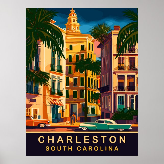 Charleston Downtown, SC, Vintage Travel Poster (Vorne)