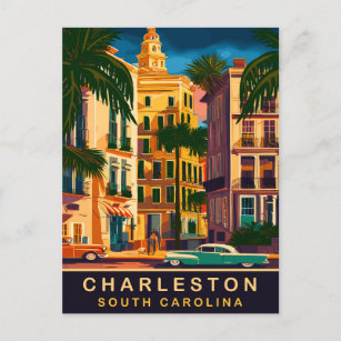 Charleston Downtown, SC, Vintage Travel Postkarte