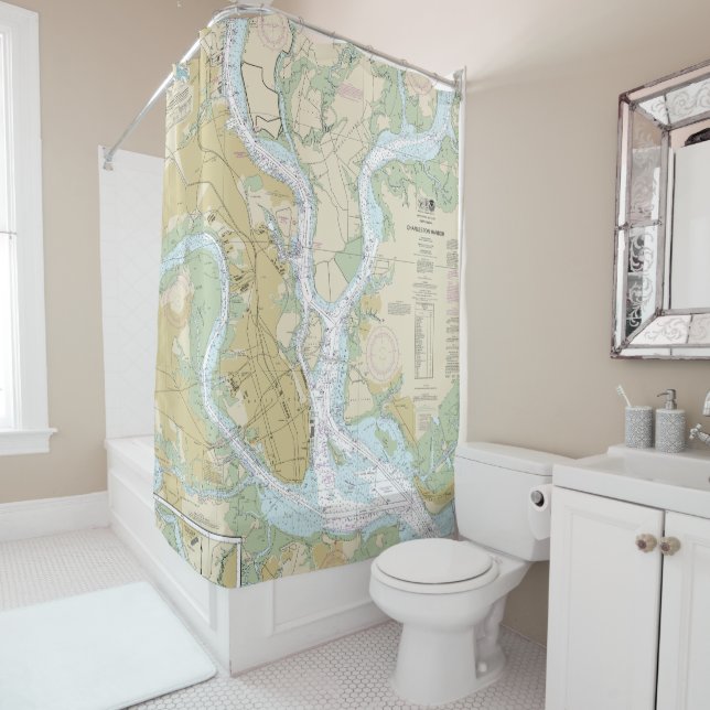 Charleston Harbor Nautical Chart 11524 Duschvorhang (Beispiel)