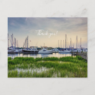 Charleston Harbour Boats Sunset Danke Postcard Postkarte