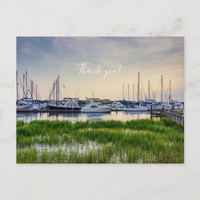 Charleston Harbour Boats Sunset Danke Postcard Postkarte (Vorderseite)