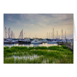Charleston Harbour Boats Sunset Greeting Card