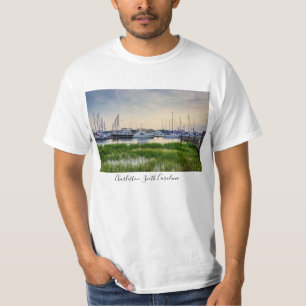 Charleston Harbour Boats Sunset T - Shirt
