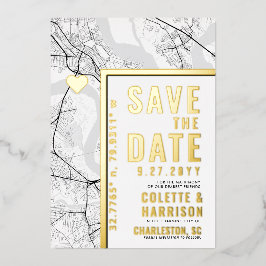 Charleston Liebe Locator | Hochzeitsstichtag speic Folieneinladung