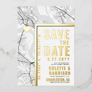 Charleston Love Locator   Hochzeit Save the Date Folieneinladung