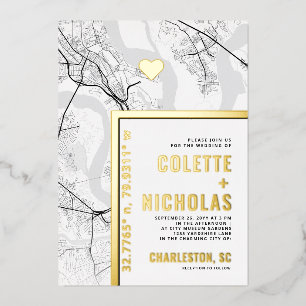 Charleston Love Locator   Stadt-Themen-Hochzeit Folieneinladung