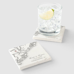 Charleston Map Elegante Schwarz-weiße Gastgeschenk Steinuntersetzer