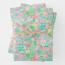 Charleston Pastell Preppy Palm Beach Muster Druck Geschenkpapier Set