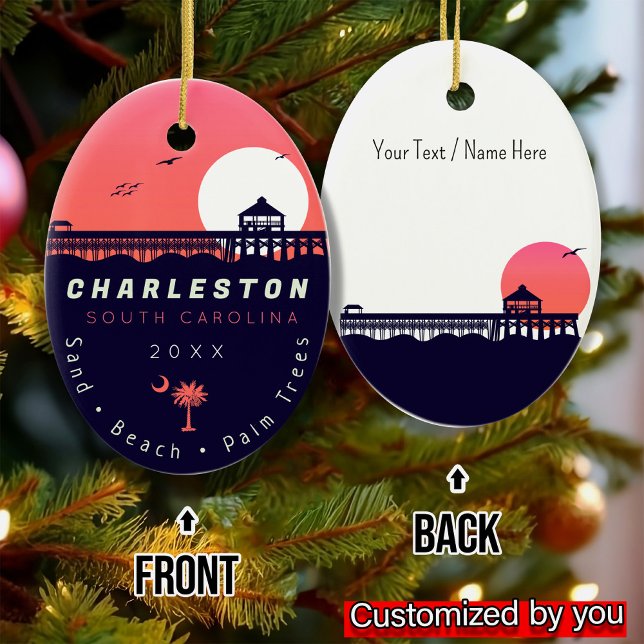 Charleston Pier SC Retro Sunset Souvenirs 60er Keramik Ornament (Von Creator hochgeladen)