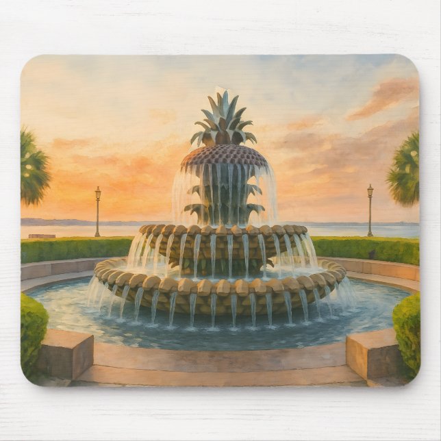 Charleston Pineappbrunnen Wasserfarbe Mousepad (Vorne)