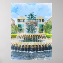 Charleston Pineappbrunnen Wasserfarbe Poster